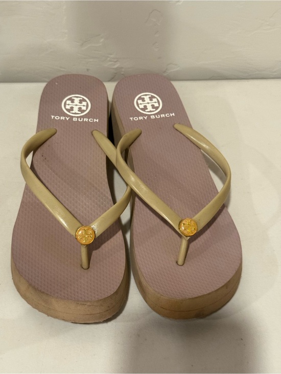 Tory Burch Shoes - Tory Burch Beige-Strap Pink Tan‎ Footbed Platform Sandals Sz 7 M